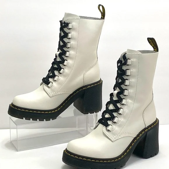 - NEW DR MARTENS CHESNEY LEATHER FLARED HEEL LACE UP BOOTS - Picture 6 of 11